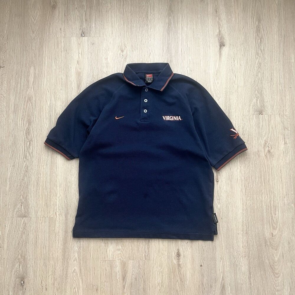 Vintage Nike Mens M University of Virginia UVA Cavaliers Polo Shirt Navy Golf